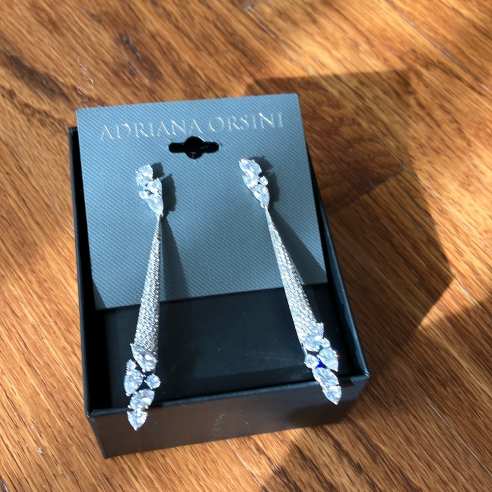 Adriana Orsini crystal drop post earrings 3 inch long